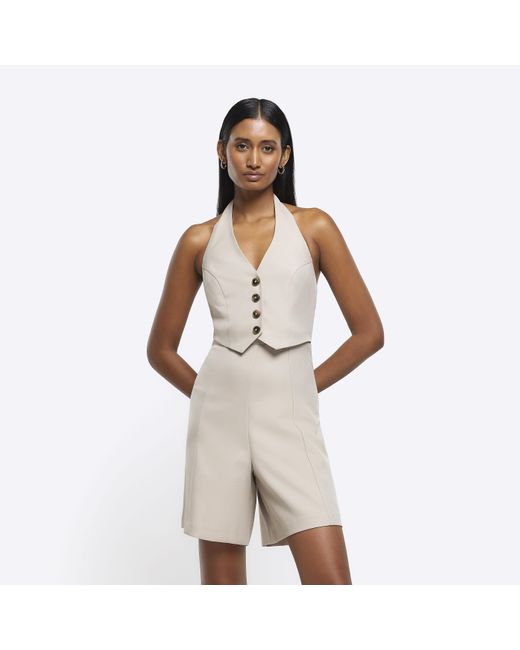 River Island White Waistcoat Playsuit Adele City