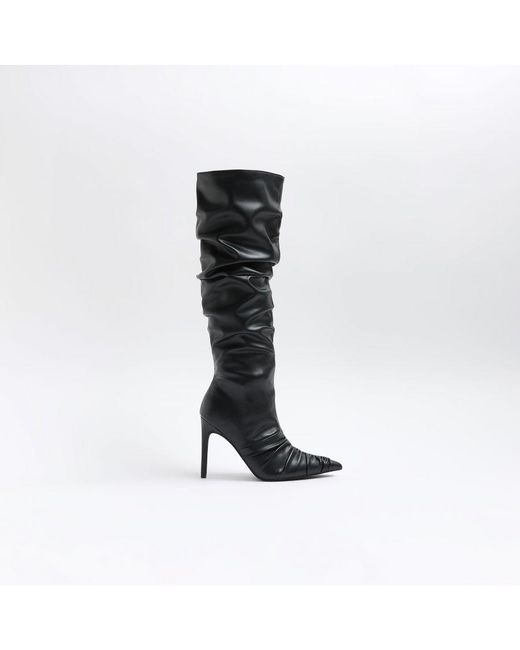 River Island Heeled Boots Ruched High Leg Pu in White Lyst UK