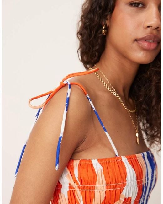 ASOS Orange Shirred Bust Cotton Sateen Maxi Dress