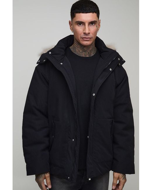 BoohooMAN Blue Tall Faux Fur Trim Hooded Boxy Oversized Parka Jacket for men