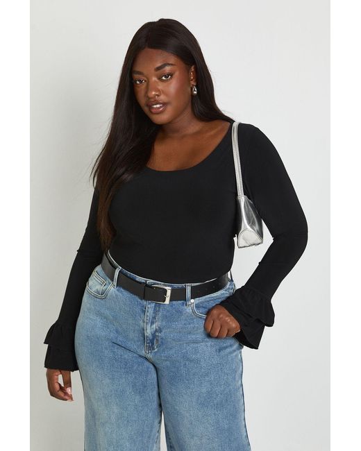Boohoo Blue Plus Scoop Neck Ruffle Sleeve Top