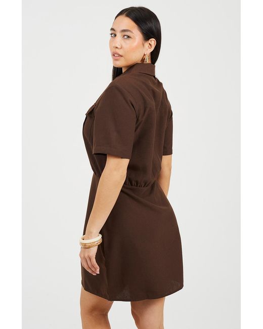 Brave Soul Brown Collared Button Down Mini Shirt Dress