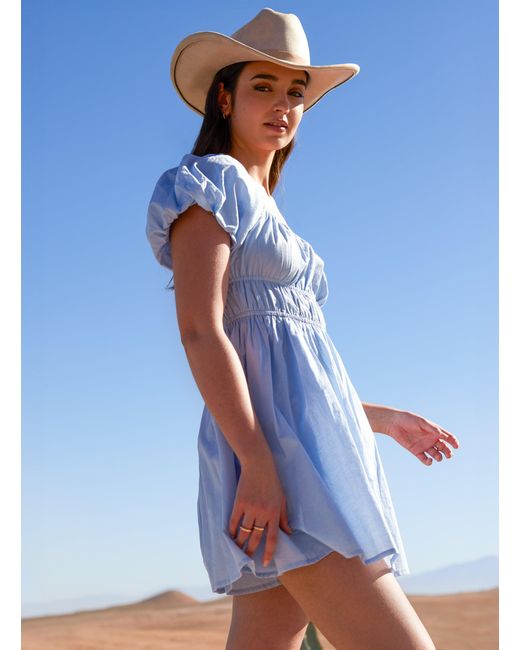 Pink Vanilla Blue Puff Sleeve Mini Dress With Shorts
