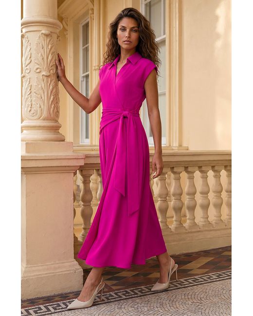 Roman Pink Fit And Flare Tie Dress