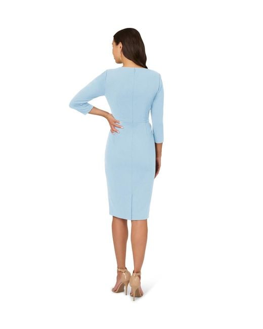 Adrianna Papell Blue Tie V Neck Knit Crepe Dress