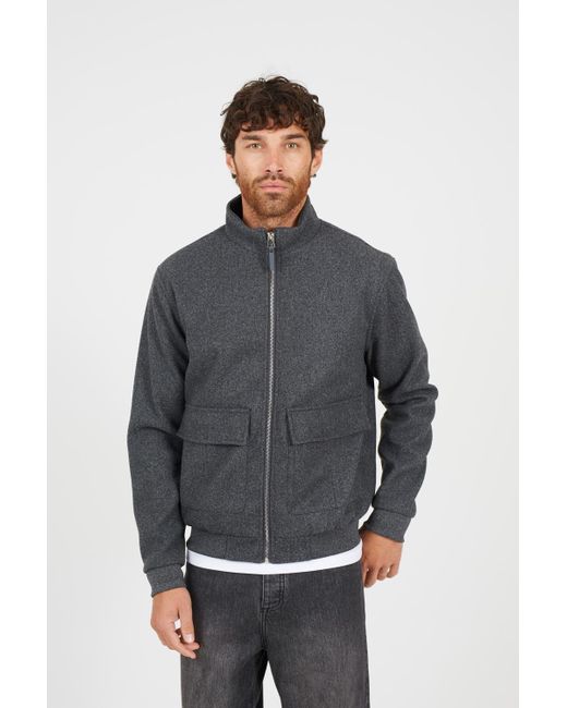 Brave Soul Gray Faux Wool Funnel Neck Bomber Style Jacket for men