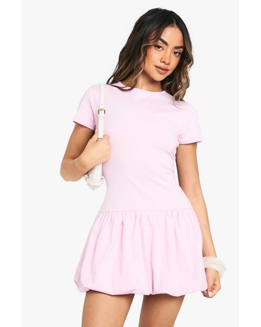 Boohoo Pink Puff Ball Hem T-Shirt Dress
