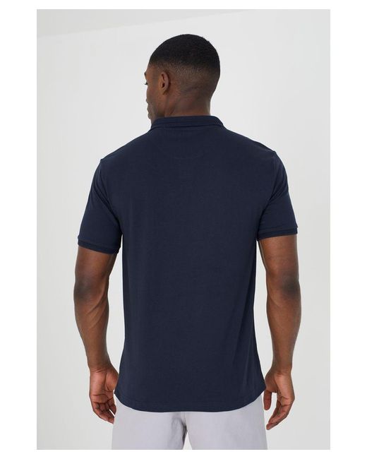 Brave Soul Blue 'Republic' Short Sleeve Jacquard Trim Polo Shirt Cotton for men
