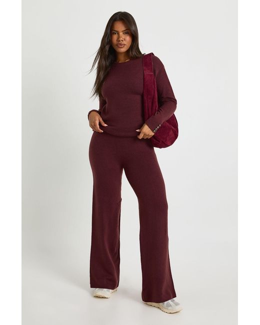 Boohoo Red Super Soft Button Cuff Detail Oversized Sweater And Wide Leg Trouser Co-Ord