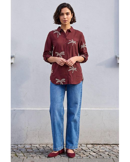 Roman Embroidered Palm Print Shirt