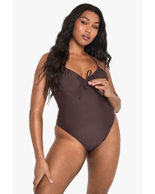 Boohoo Brown Plus Swimwear Essentials Underwired Swimsuit