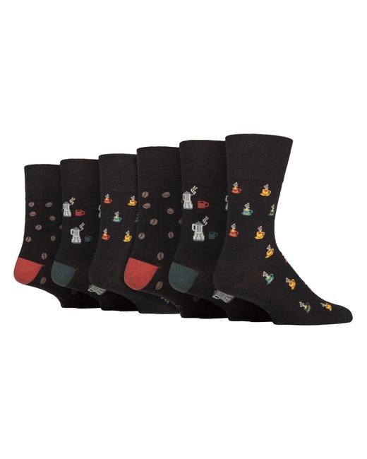 Gentle Grip Black 6 Pairs Non Elastic Cotton Rich Novelty Patterned Socks for men