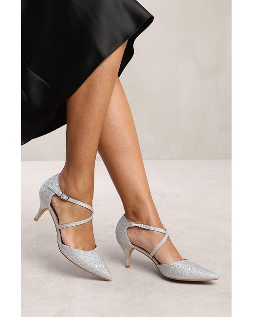 Where's That From White Wheres 'Yardley' Low Kitten Heel With Crossover Strap
