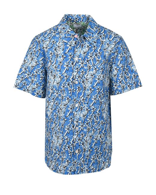 Paul Smith Blue Casual Fit Floral Seersucker Shirt Light Cotton for men