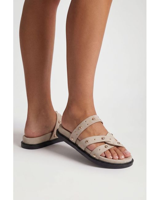 Boohoo Brown Wide Fit Faux Suede Stud Detail Footbed Sliders