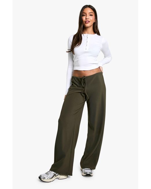 Boohoo White Rib Drawstring Trouser