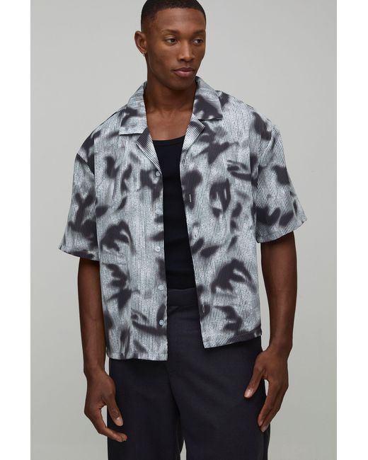 BoohooMAN Gray Oversized Boxy Trippy Print Shirt for men