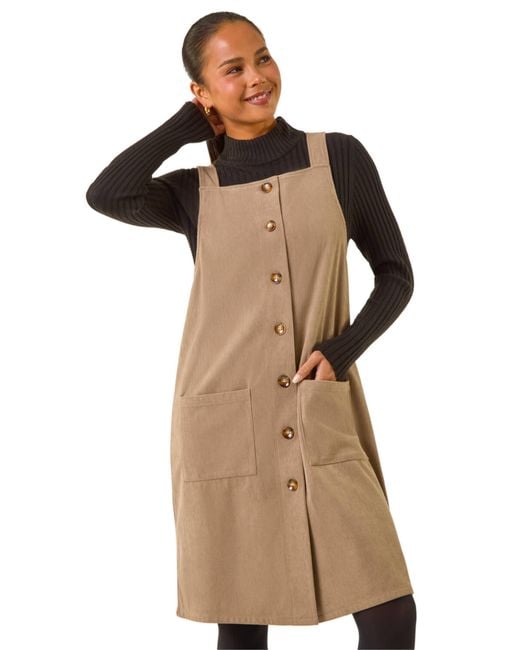 Roman Multicolor Petite Corduroy Pinafore Dress