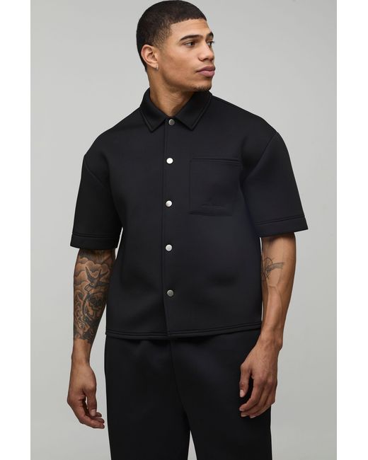 BoohooMAN Black Oversized Boxy Scuba Shirt for men