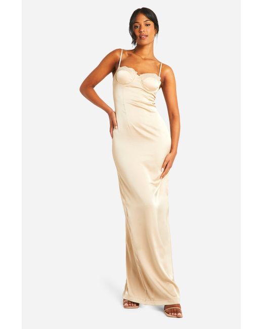boohoo champagne satin dress Champagne boohoo Satin Twist Strap Maxi Dress