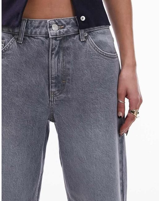 TOPSHOP Blue Mid Rise Straight Cropped Jean With Raw Hems