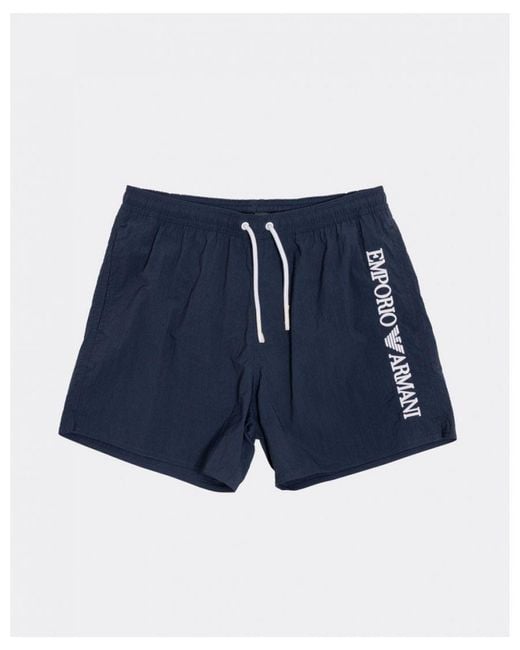 Emporio Armani Blue Side Logo Woven Swim Shorts for men