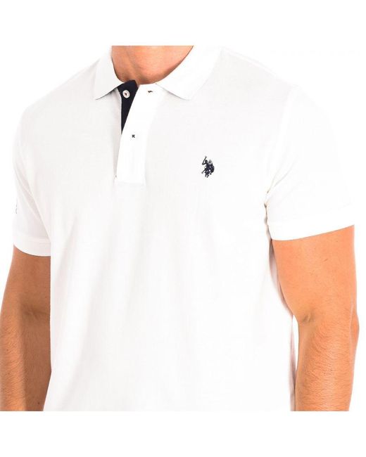 U.S. POLO ASSN. White Fost Short Sleeve With Contrast Lapel Collar 64783 Man Cotton for men