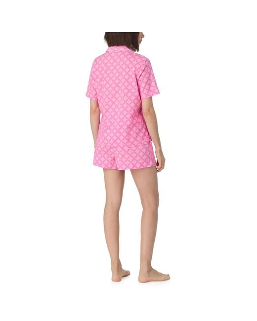 DKNY Pink Short Sleeve Notch Top And Boxer Sleep Set