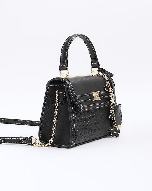 River Island Black Tote Bag Embossed Panel Mini Popper