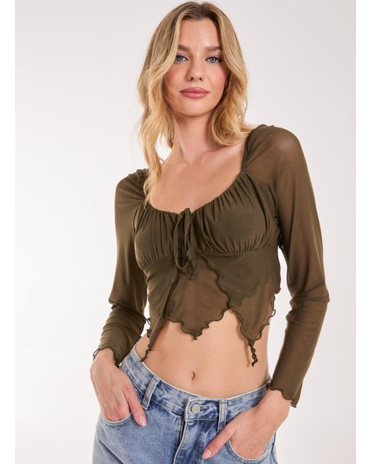 Pink Vanilla Green Butterfly Long Sleeve Mesh Top