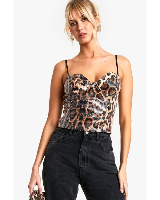 Boohoo Black Leopard Sequin Corset