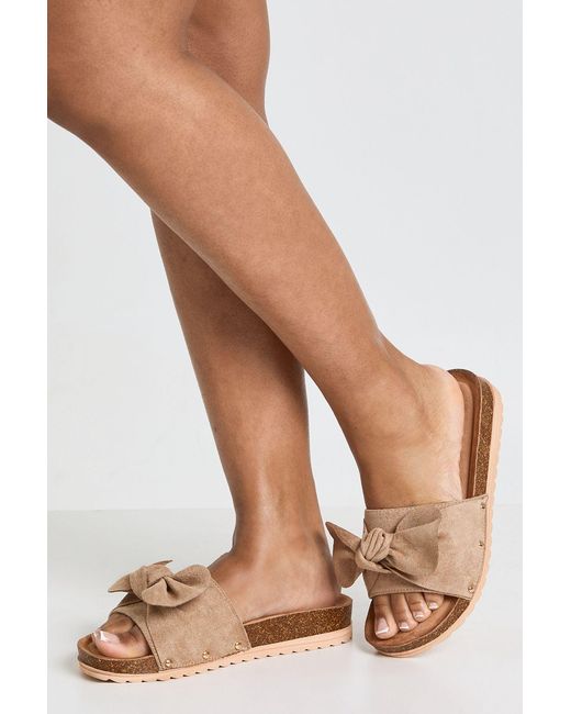 Boohoo Natural Faux Suede Oversized Bow Footbed Sliders