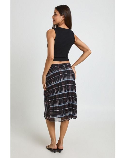 Boohoo Blue Chiffon Check Midi Skirt