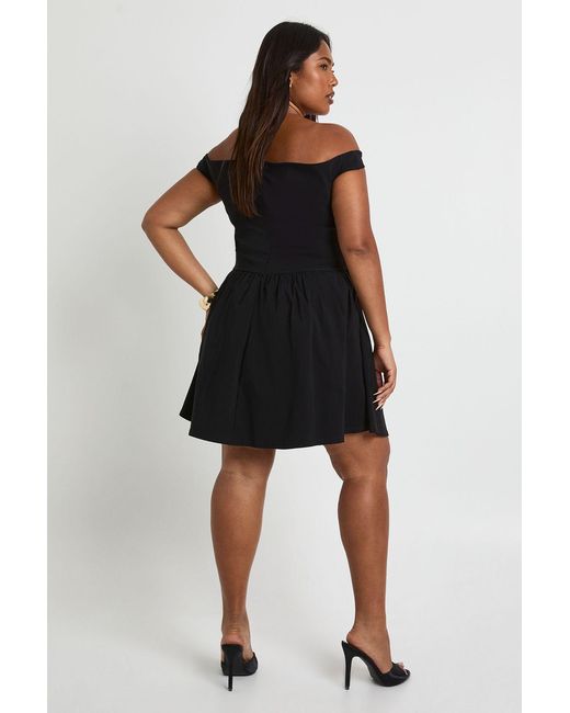 Boohoo Black Plus Bengaline Bardot Skater Dress