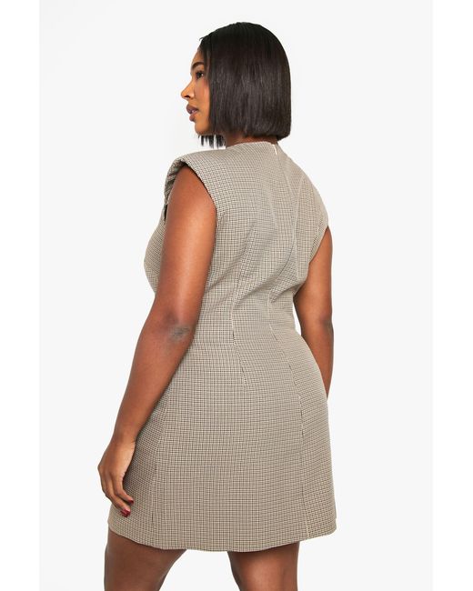Boohoo Natural Plus Shoulder Pad Belt Detail Shift Dress