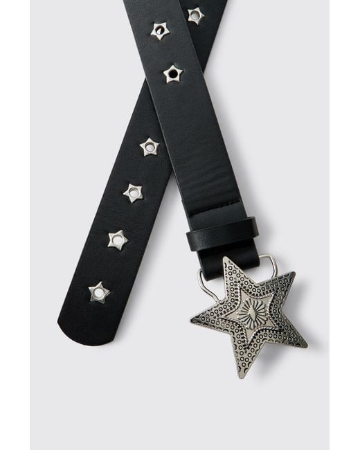 BoohooMAN Black Pu Star Buckle Belt for men