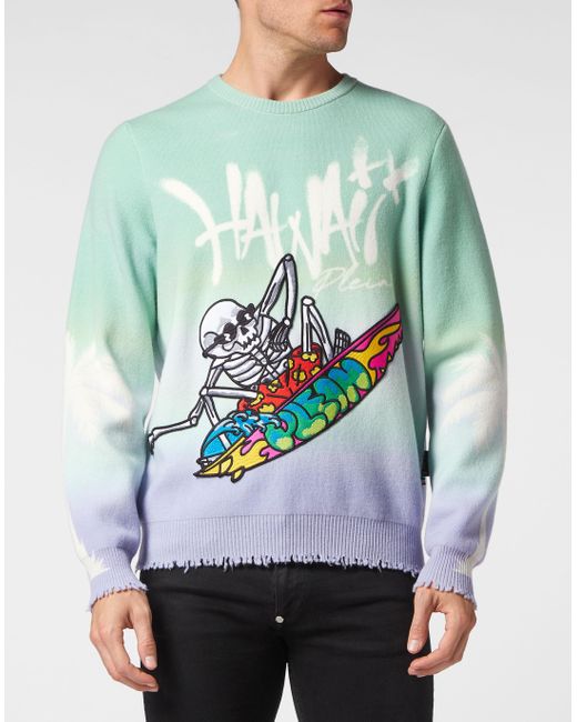 Philipp Plein Rundhalspullover Hawaii in Gray für Herren