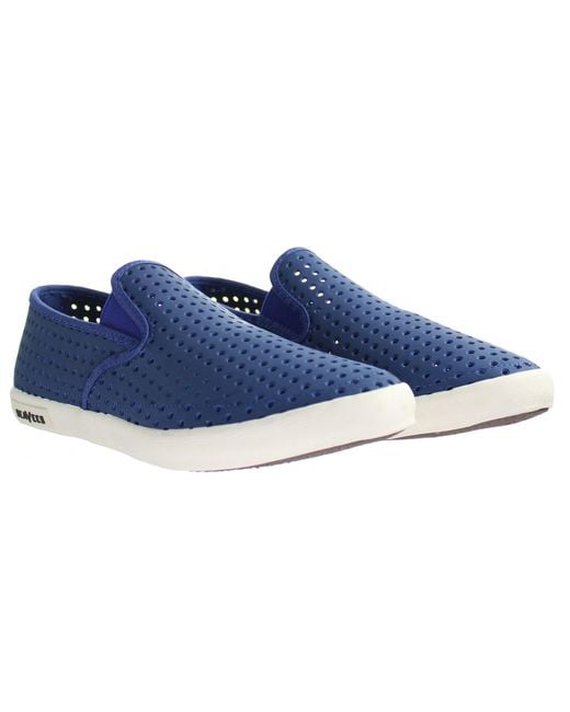 Seavees Blue Baja Plimsolls Leather