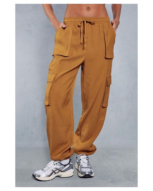 MissPap Natural Relaxed Drawstring Cargo Cuffed Trousers