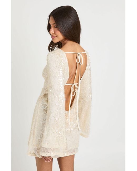 Boohoo Blue Textured Sequin Flared Sleeve Mini Dress