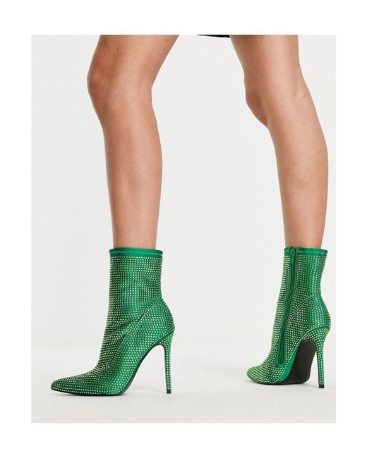 ASOS Green Esme Embellished Heeled Sock Boots