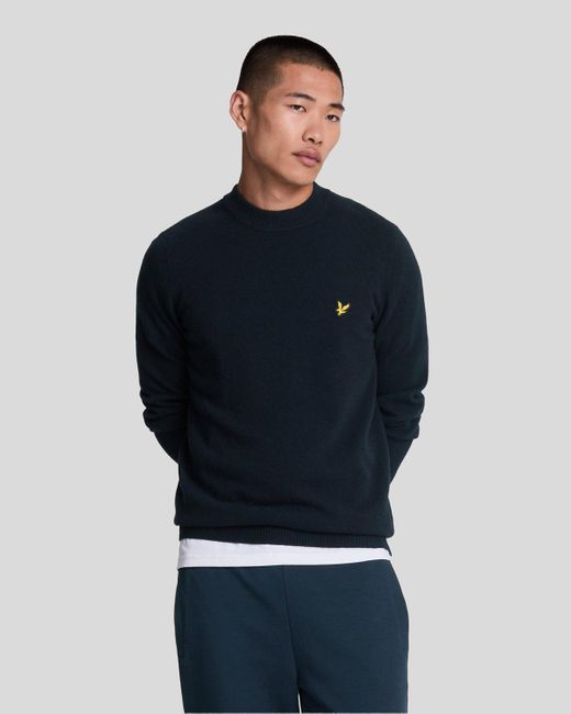 Lyle & Scott Blue Lambswool Blend Mock Neck Jumper for men