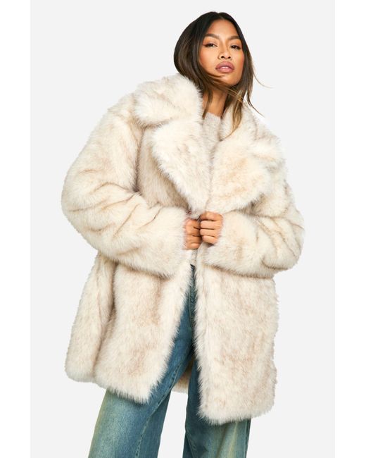 Boohoo Natural Longline Vintage Look Faux Fur Coat