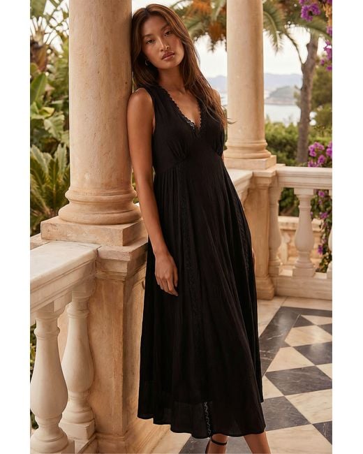 Roman Black Lace Trim V-Neck Midi Dress