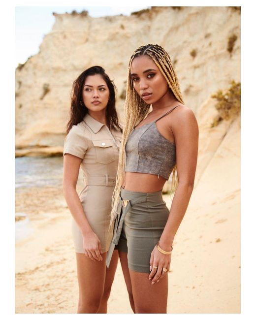 Pink Vanilla Green Stone Washed Stretch Crop Top