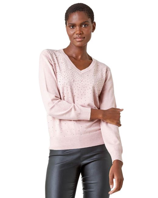 Roman Pink Pearl Sparkle Embellished Jumper