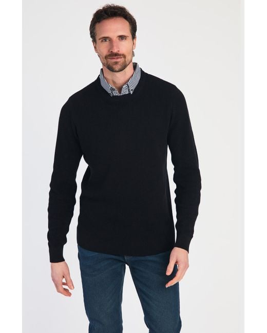 Kensington Eastside Mock Checked Shirt Crew Neck Jumper in Blue