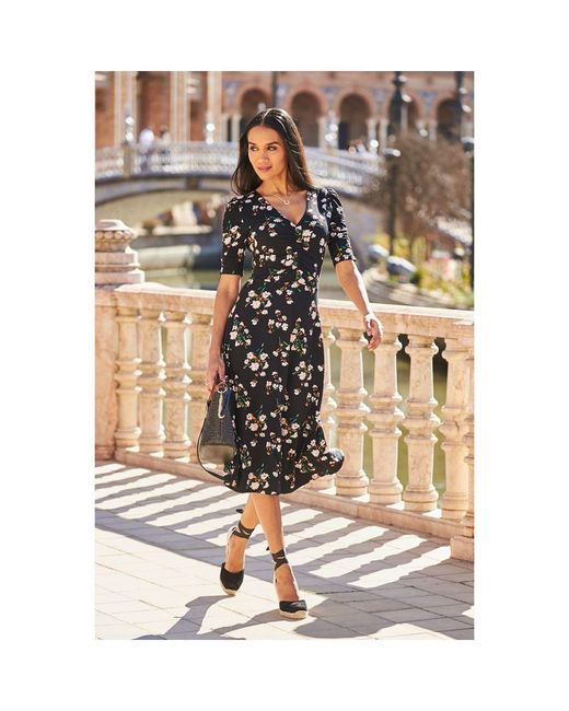 Sosandar Metallic Print Ruched Front Midi Jersey Dress