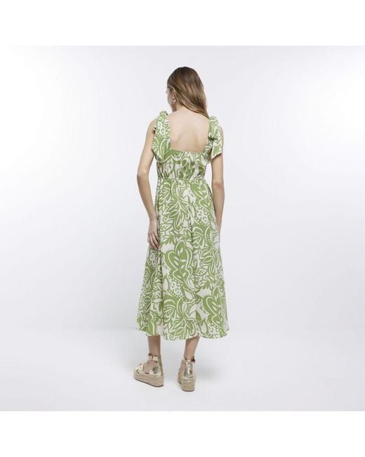 River Island Green Bodycon Midi Dress Printed