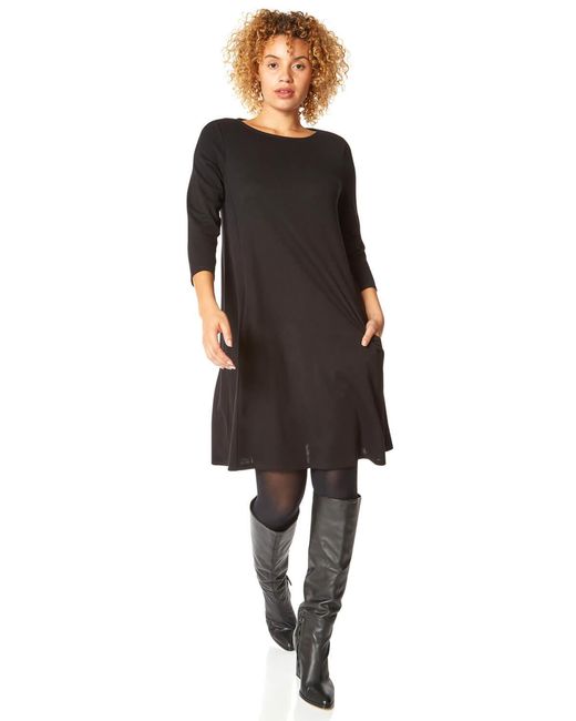 Roman Black A-Line Pocket Detail Swing Dress